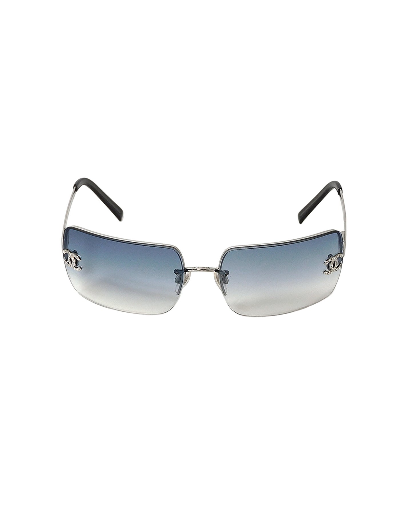 Chanel 2000s Gradient Blue Visor Rhinestone Sunglasses