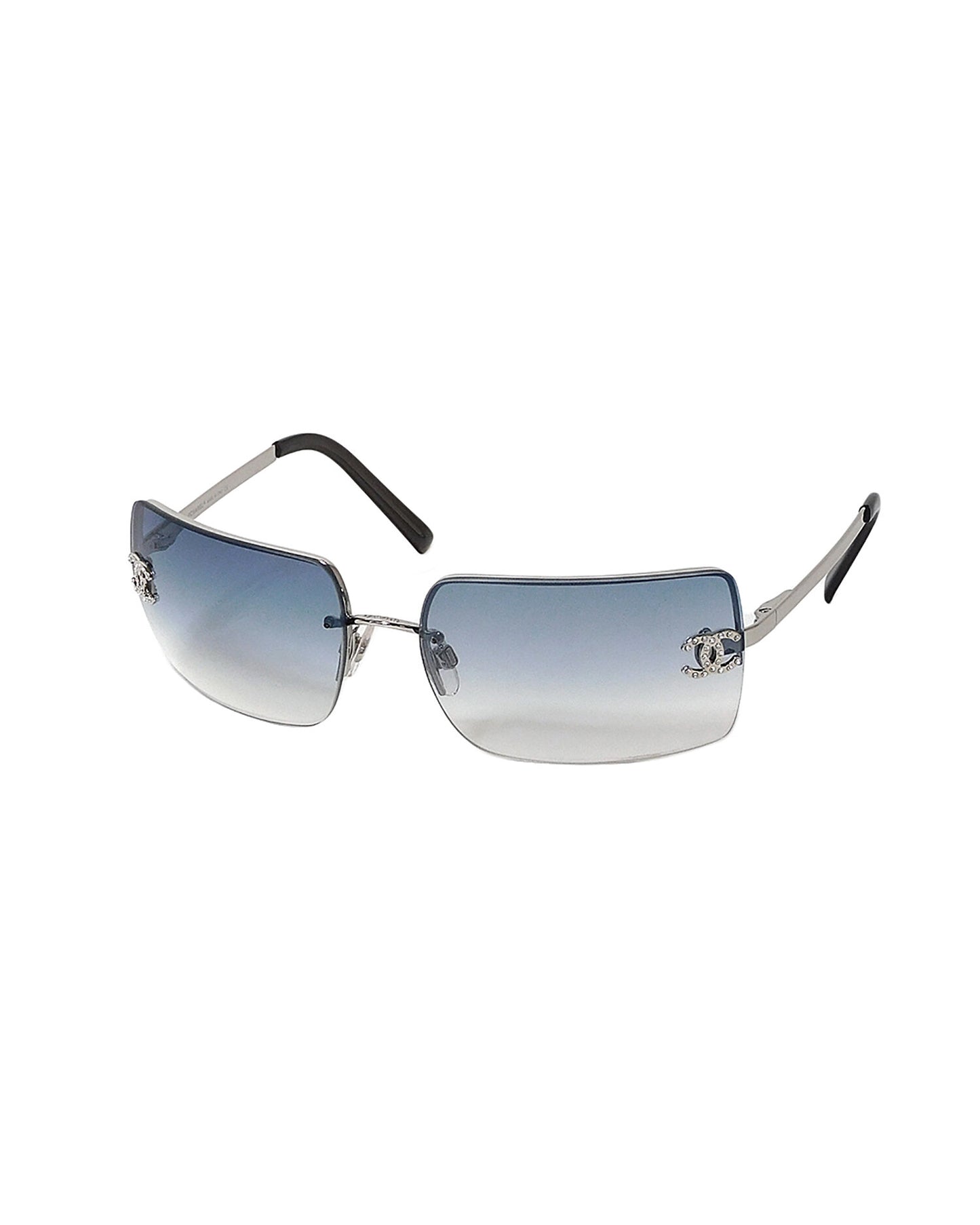 Chanel 2000s Gradient Blue Visor Rhinestone Sunglasses