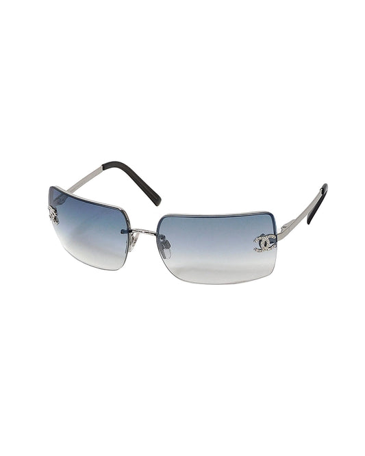 Chanel 2000s Gradient Blue Visor Rhinestone Sunglasses