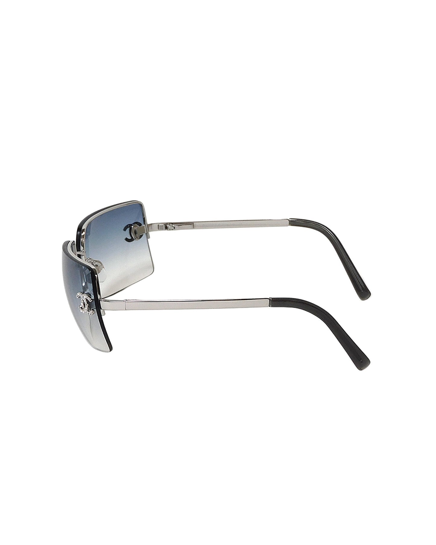 Chanel 2000s Gradient Blue Visor Rhinestone Sunglasses