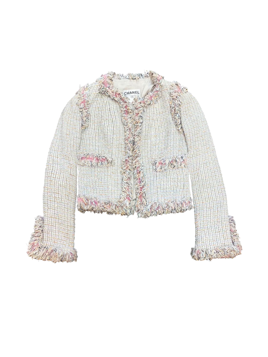 Chanel 2004 Pastel Tweed Jacket with Pearl CC Buttons