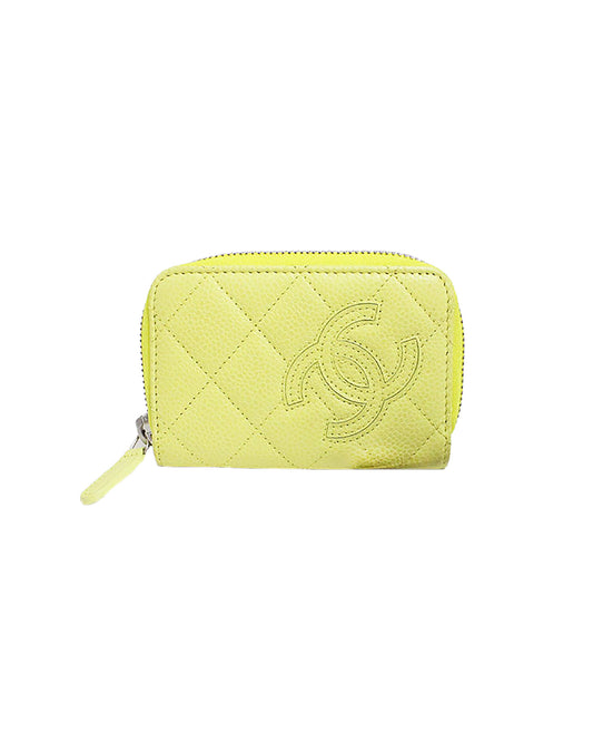 Chanel Soft Yellow Caviar Zip Wallet
