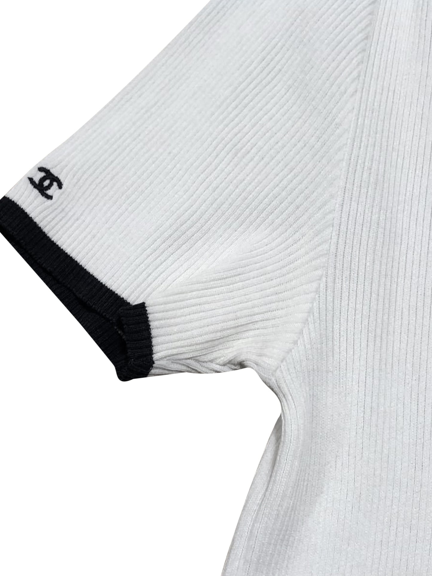 Chanel White Ribbed Knit Shirt