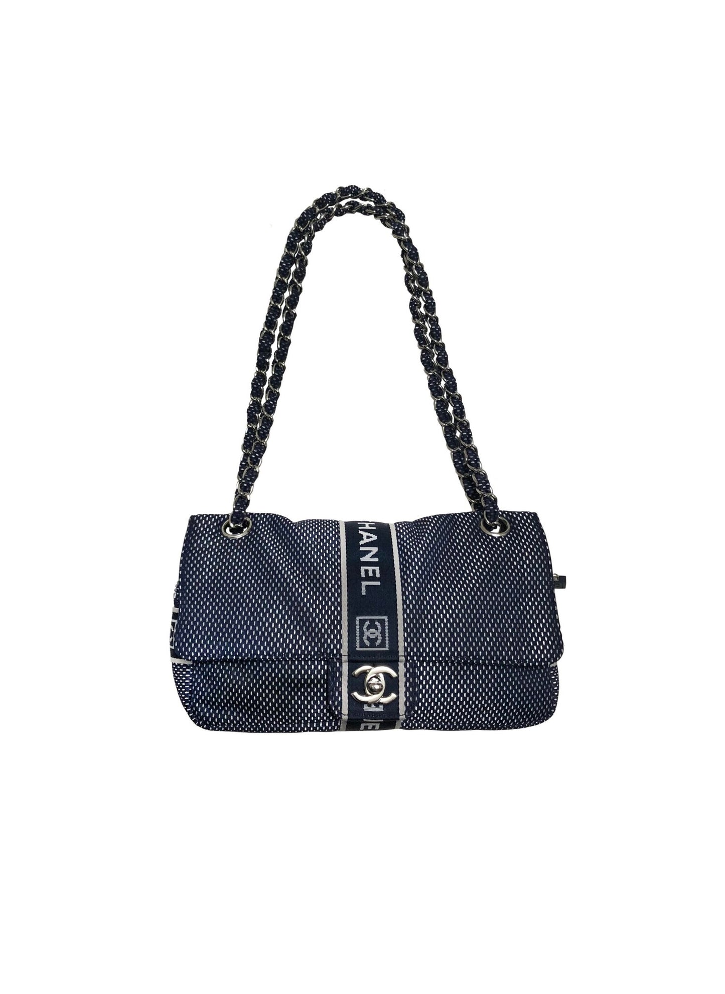 Chanel 2000s Navy Mesh Sports Flap Bag