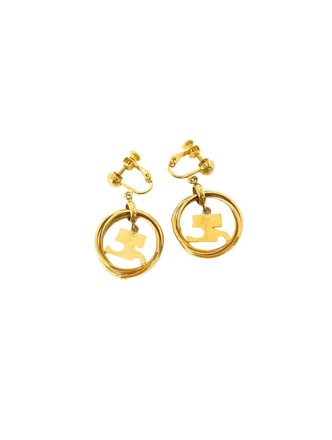 Courrèges 2000s Gold Rhinestone Logo Clip-Ons