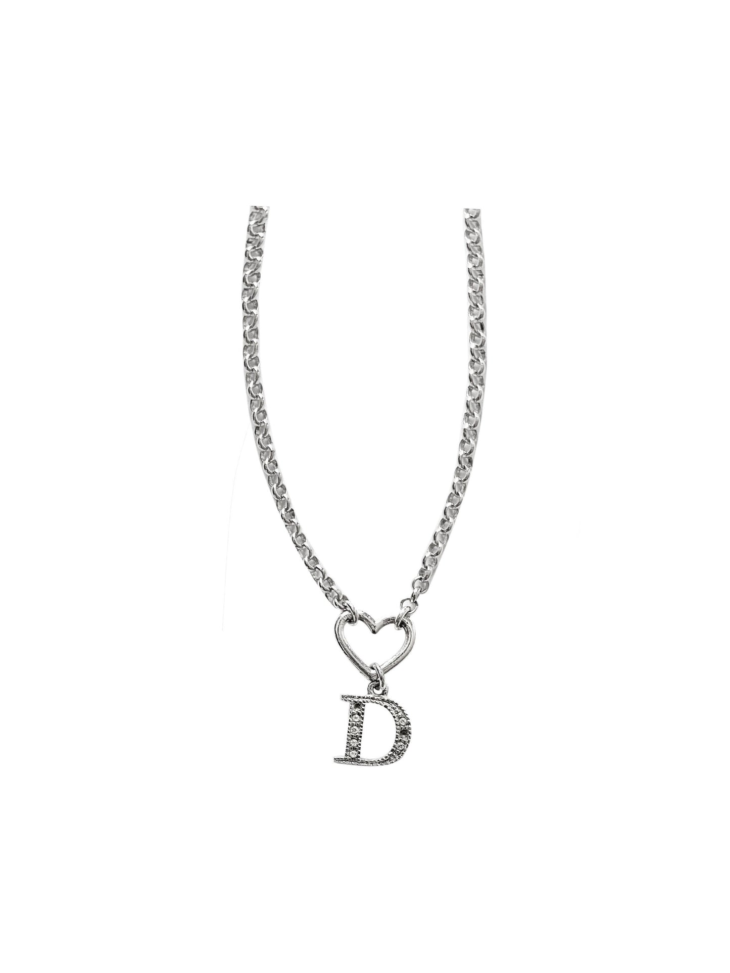 Christian Dior 2000s Silver Heart D Necklace