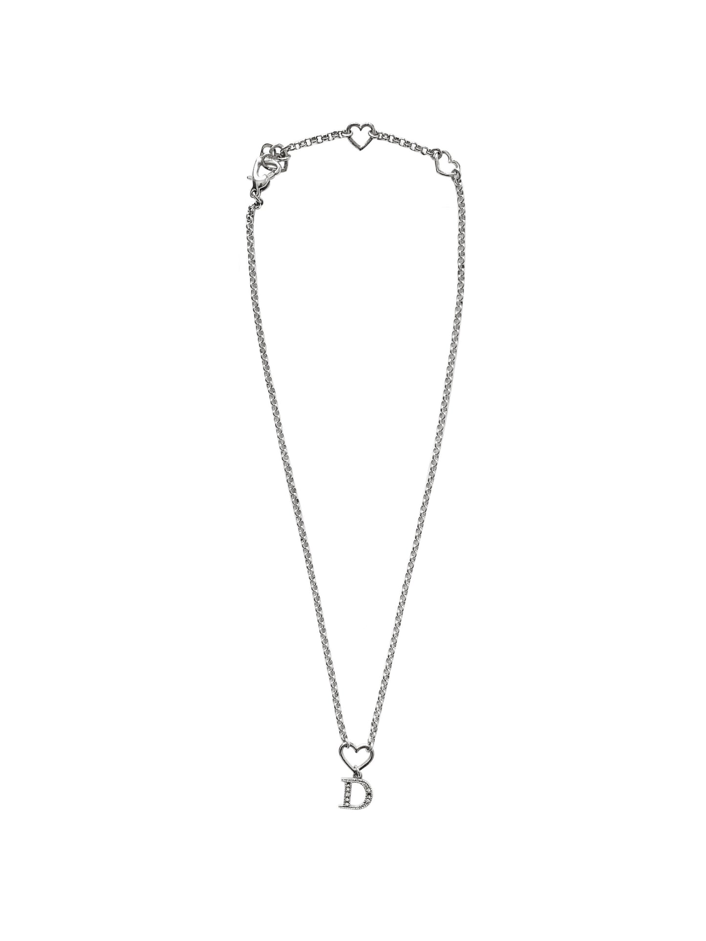 Christian Dior 2000s Silver Heart D Necklace