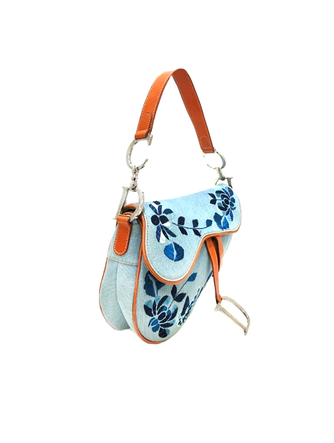 Christian Dior 2000s Limited Edition Denim Floral Embroidered Saddle Bag
