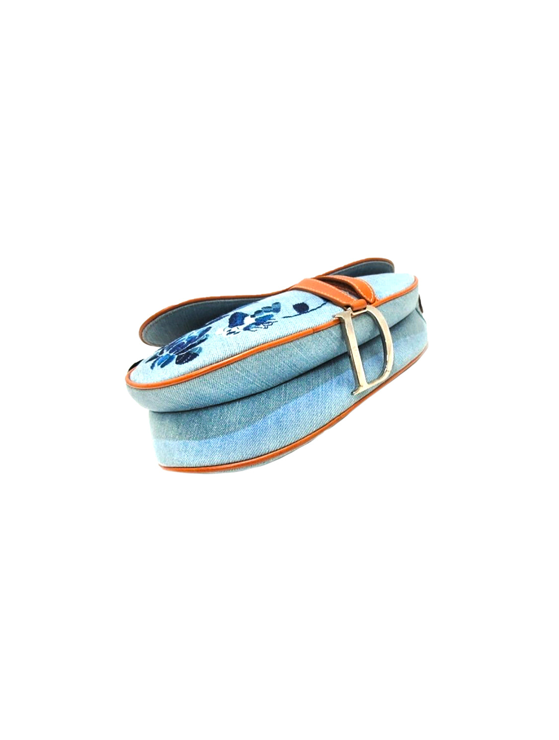 Christian Dior 2000s Limited Edition Denim Floral Embroidered Saddle Bag