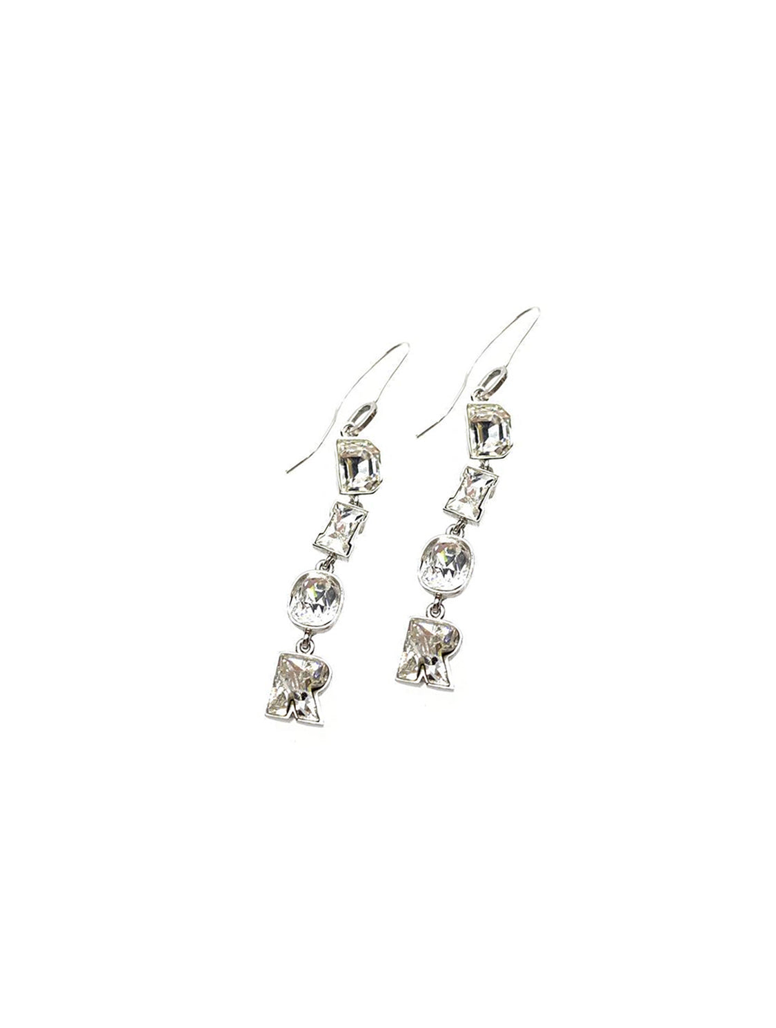 Christian Dior 2000s Silver Crystal Letter Dangle Earrings