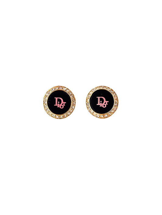 Christian Dior 2000s Black Gold Stud Earrings