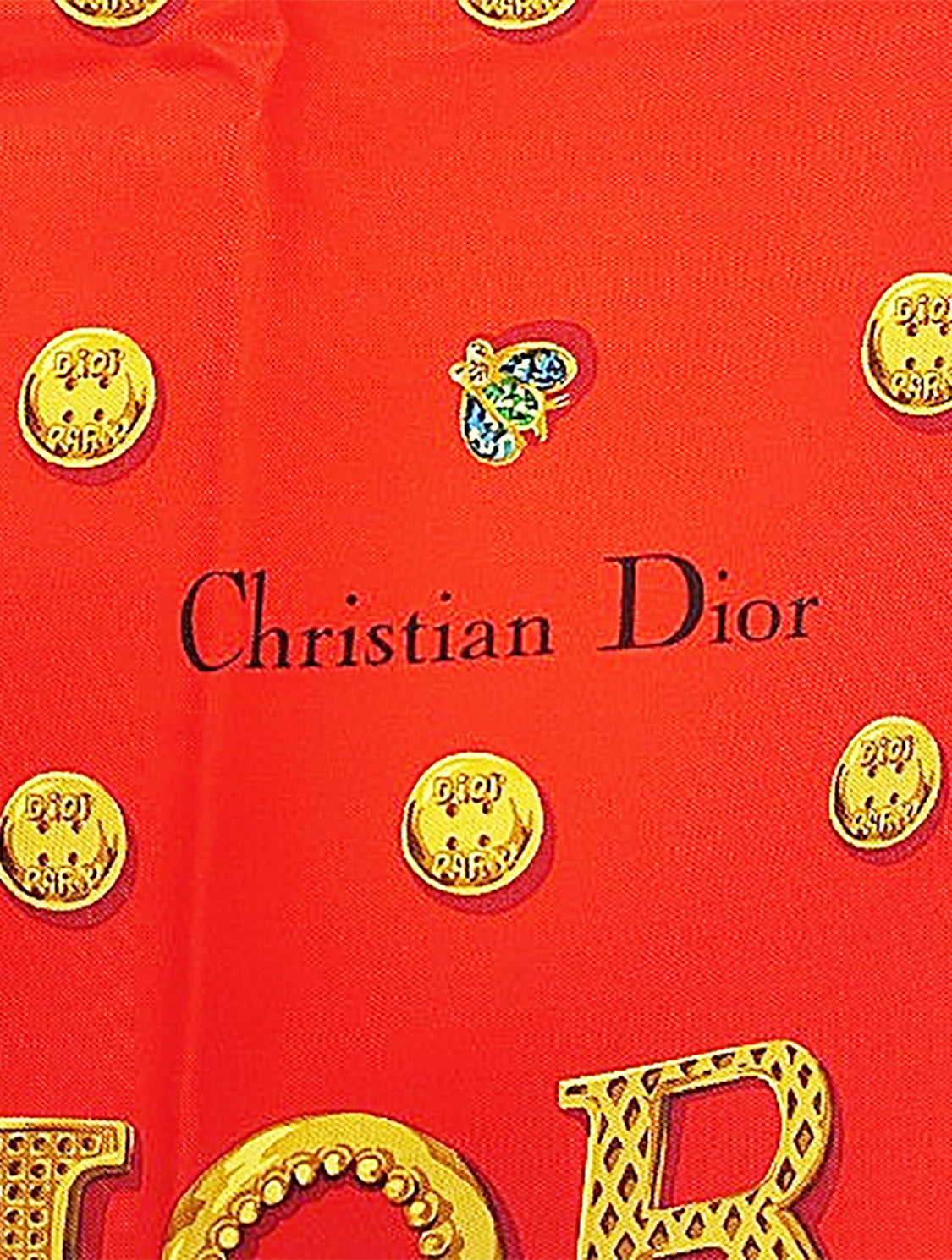 Christian Dior 2000s Red and Yellow Embellished Print Scarf