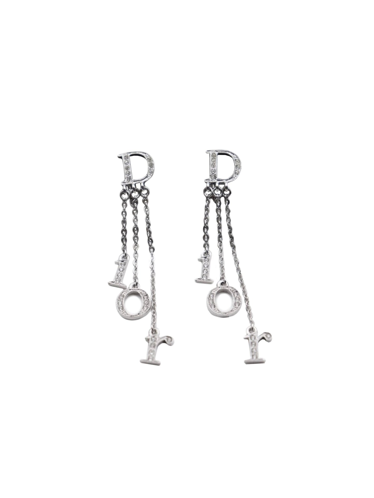 Christian Dior 2000s Silver Rhinestone Dangle Earrings
