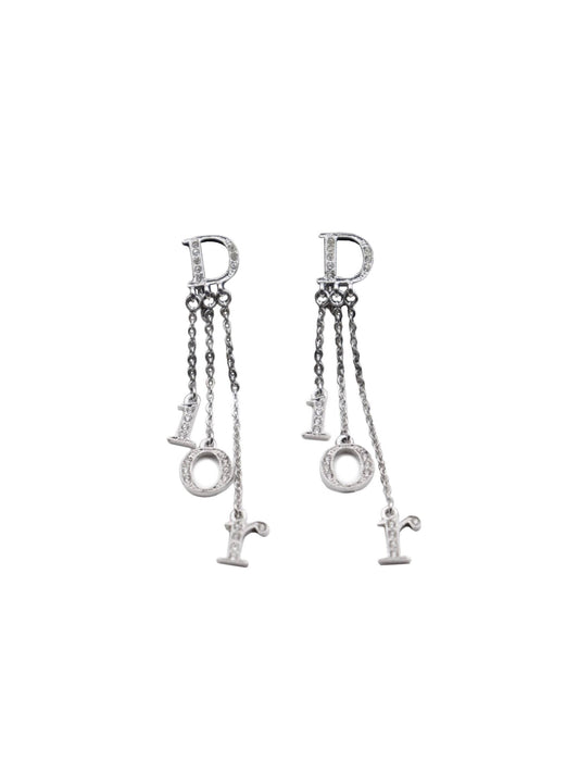 Christian Dior 2000s Silver Rhinestone Dangle Earrings