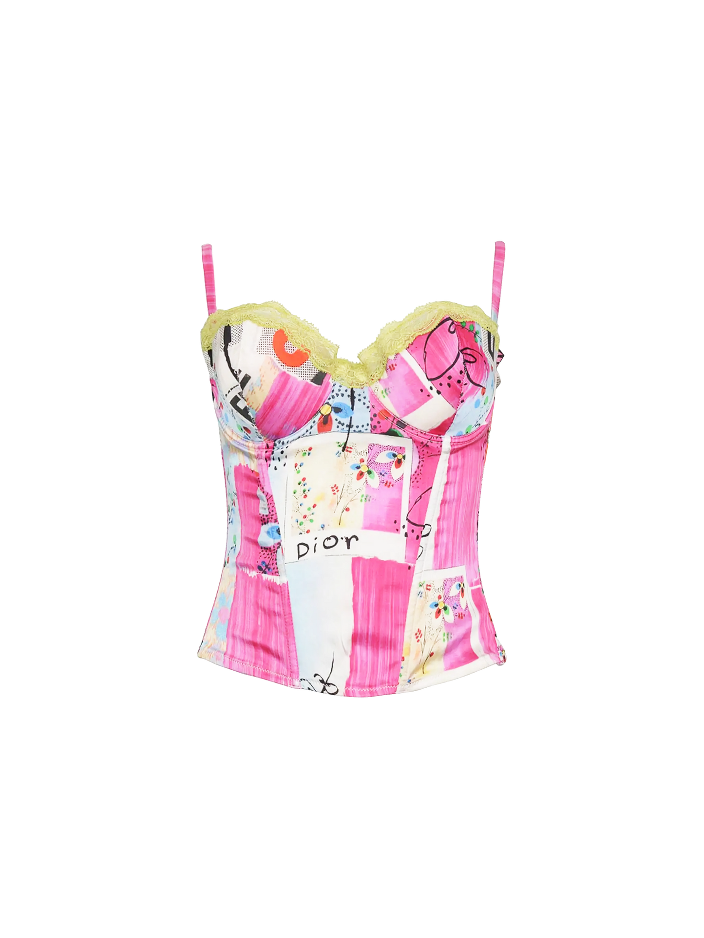 Christian Dior 2003 Filth Print Silk & Lace Bustier