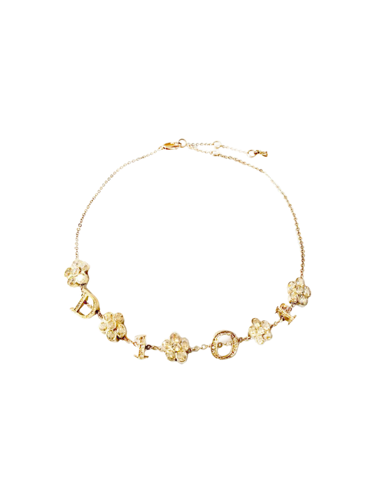 Christian Dior 2000s Gold Flower Logo Necklace