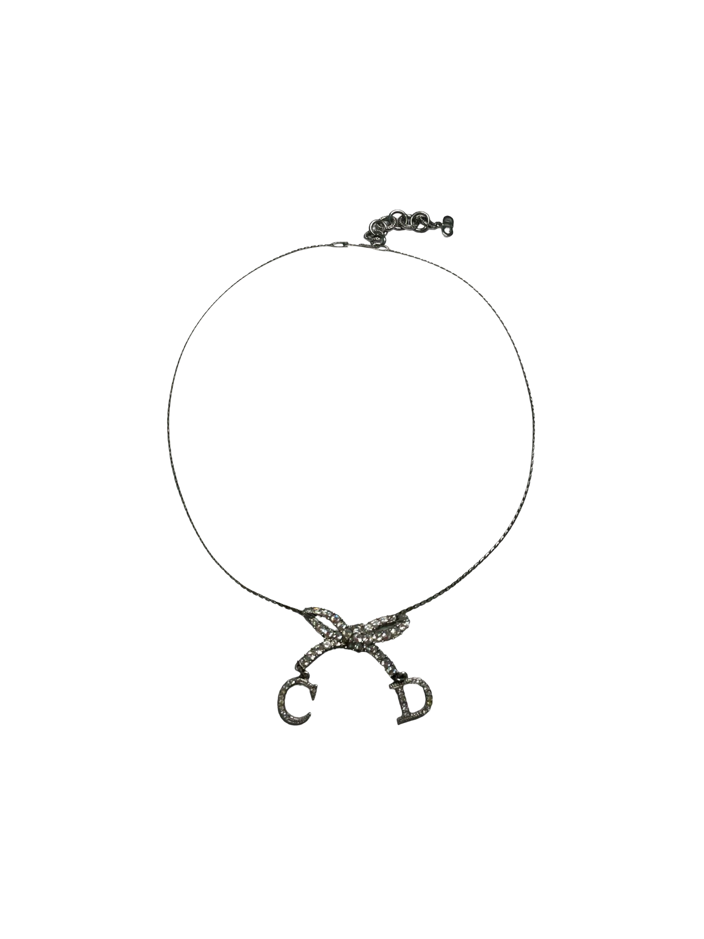 Christian Dior Silver 2000s Bow Logo Necklace