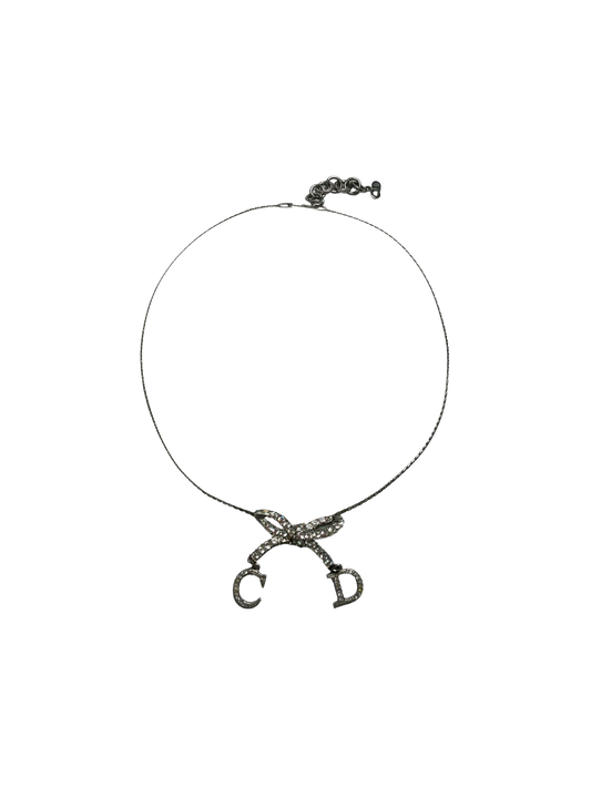 Christian Dior Silver 2000s Bow Logo Necklace