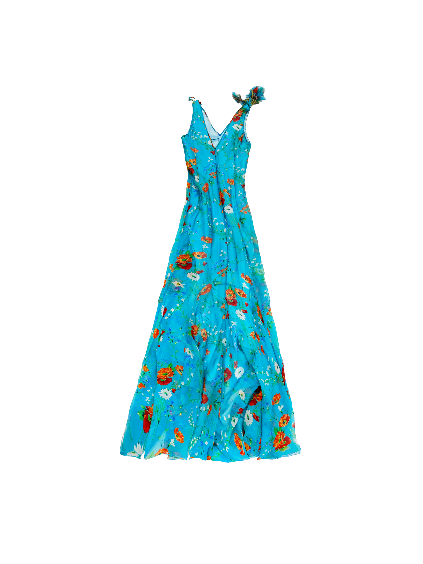 Dolce and Gabbana 2000s Blue Floral Silk Gown