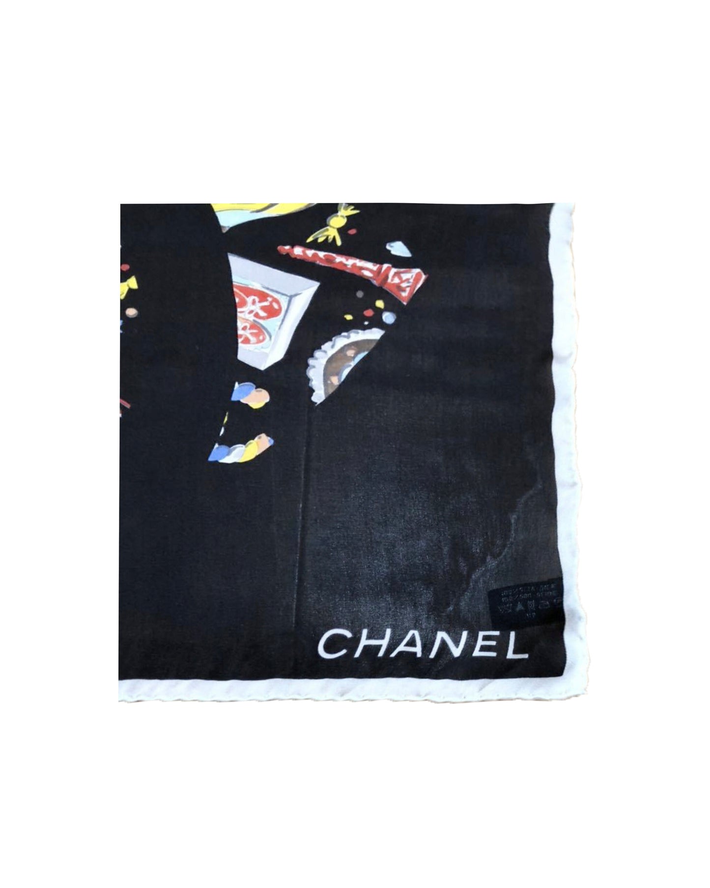 Chanel 2000s Black Flight Pattern Silk Scarf