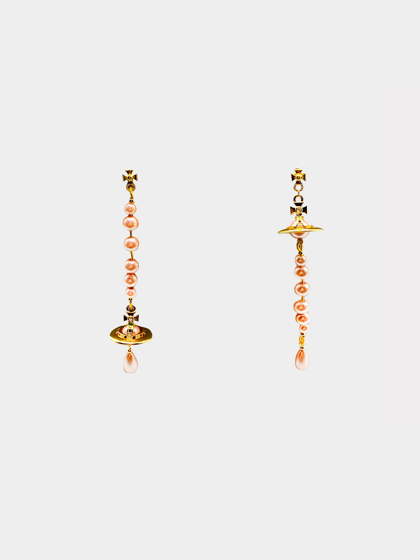 Vivienne Westwood 2000s Broken Orb Pink Pearl Earrings