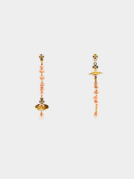Vivienne Westwood 2000s Broken Orb Pink Pearl Earrings