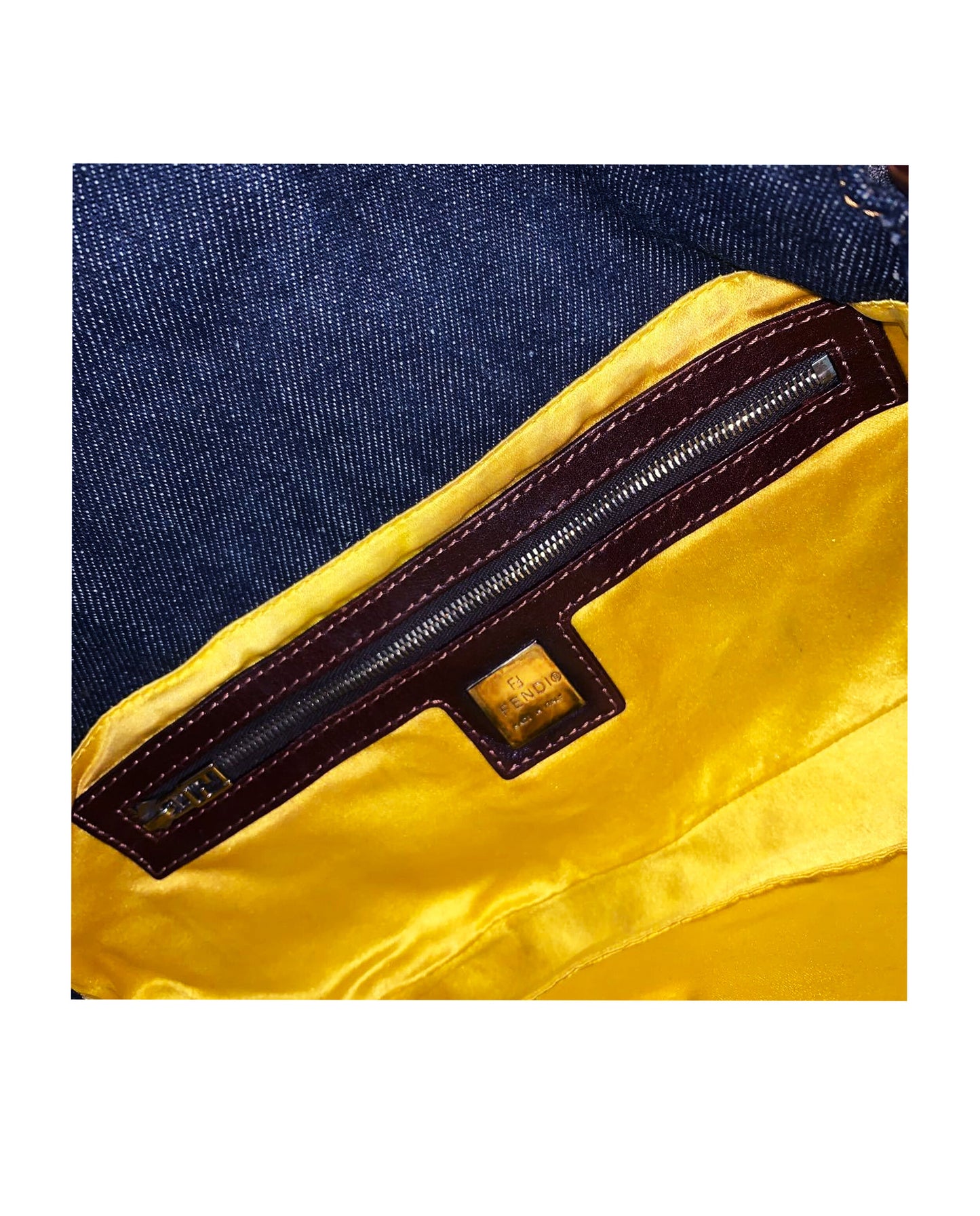 Fendi 2000s Rare Floral Beaded Denim Baguette