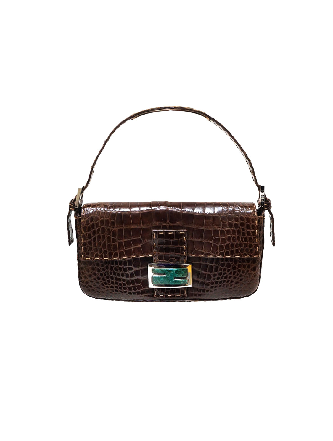 Fendi Brown Rare 2000s Crocodile Baguette