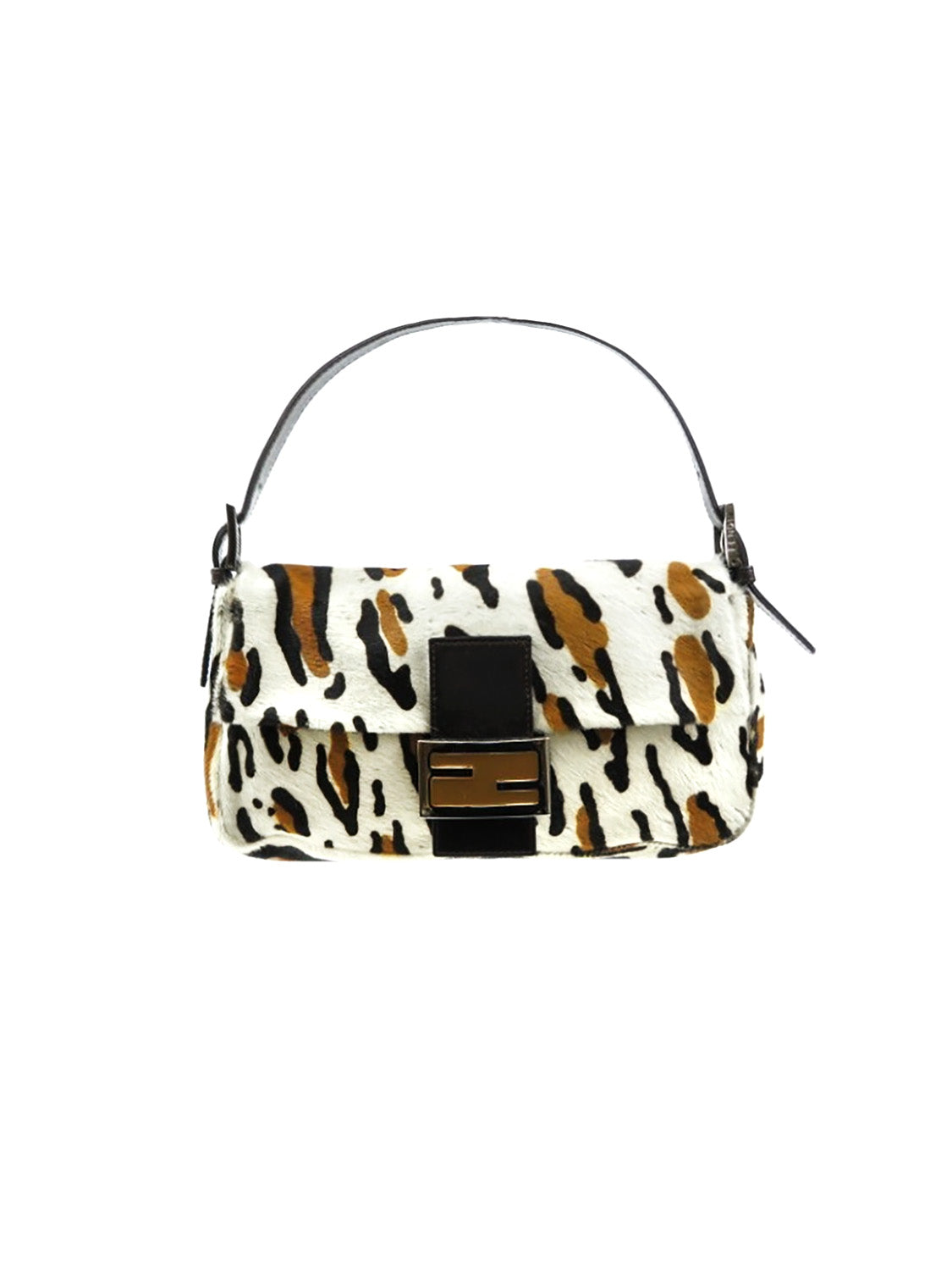 Fendi 2000s Off White Leopard Print Pony Hair Baguette