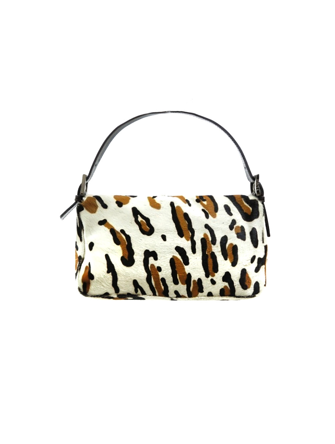 Fendi 2000s Off White Leopard Print Pony Hair Baguette