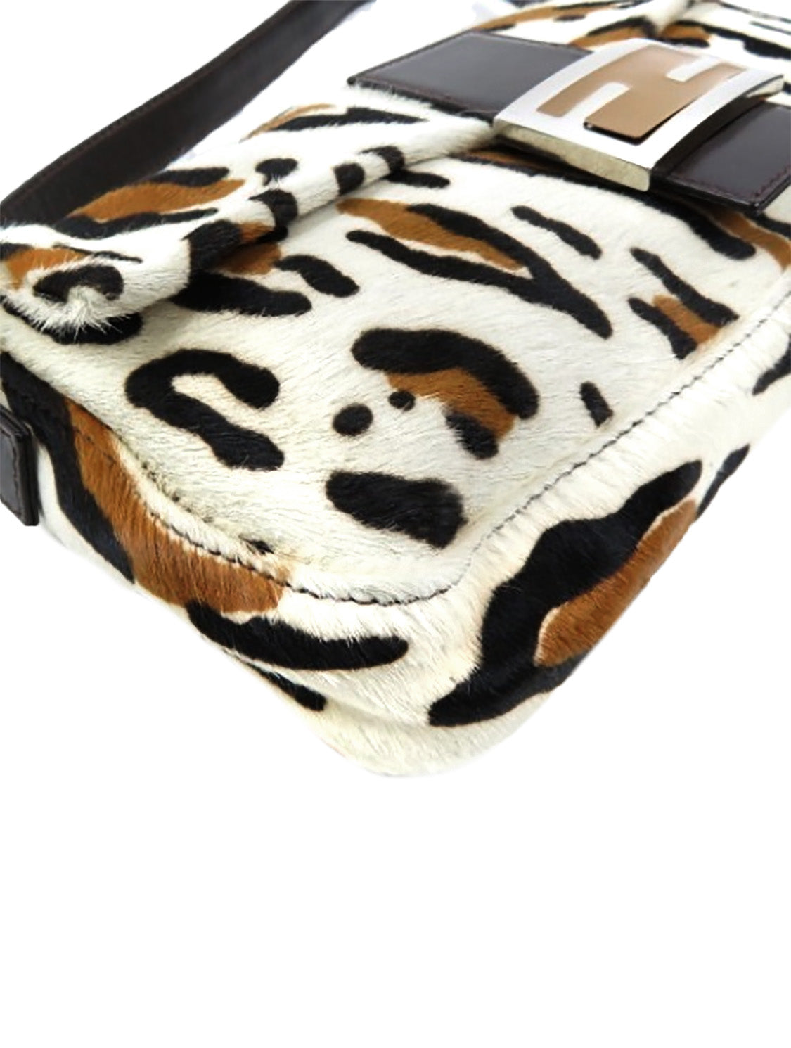 Fendi 2000s Off White Leopard Print Pony Hair Baguette