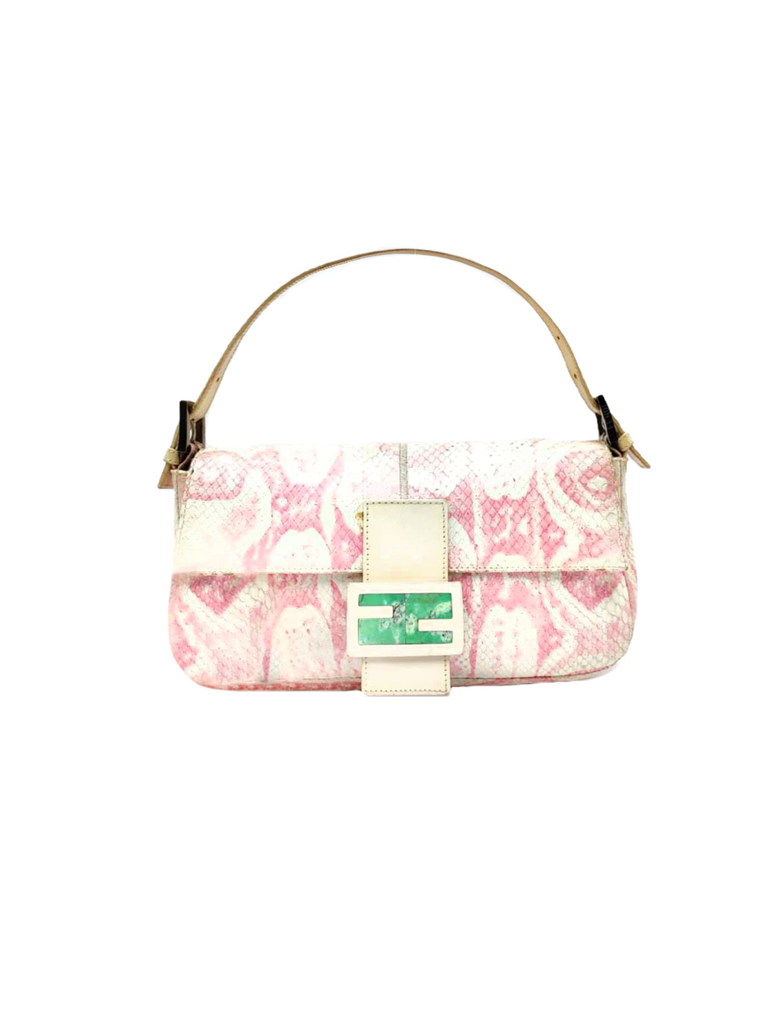 Fendi 2000s Pink Inkblot Print Snakeskin Baguette