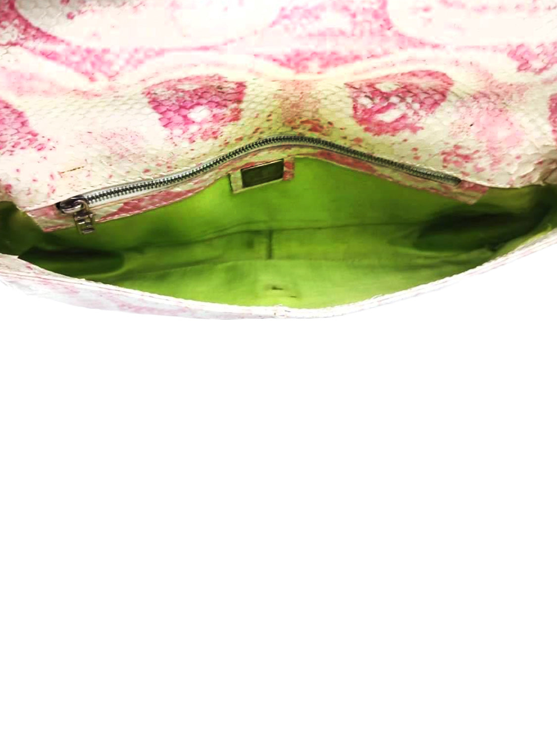 Fendi 2000s Pink Inkblot Print Snakeskin Baguette