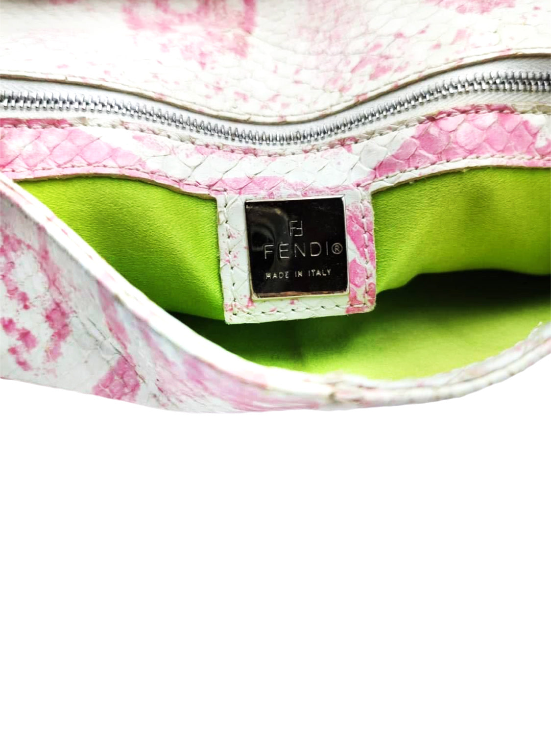 Fendi 2000s Pink Inkblot Print Snakeskin Baguette