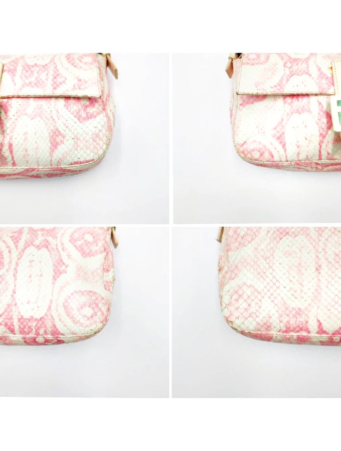 Fendi 2000s Pink Inkblot Print Snakeskin Baguette