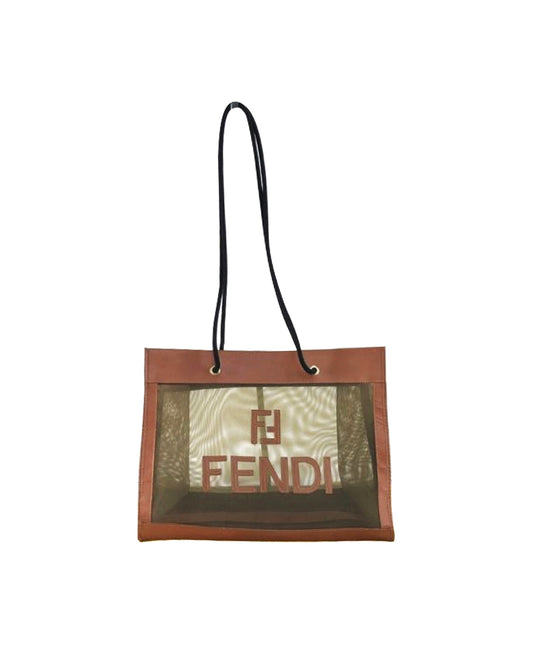Fendi 2000s Leather Mesh Brown Transparent Tote