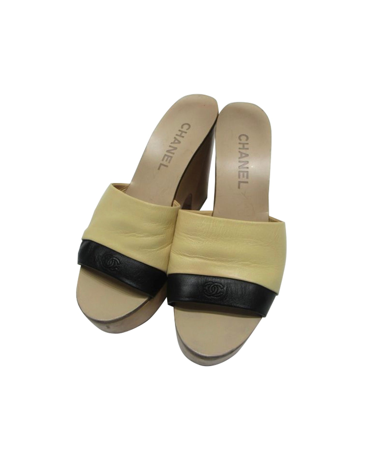 Chanel 2000s Bicolor Block Platform Sandals