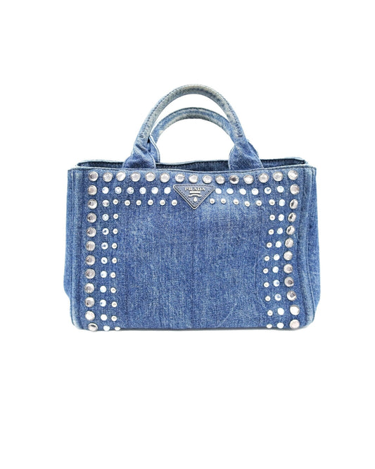Prada 2000s Denim Rare Studded Tote Bag