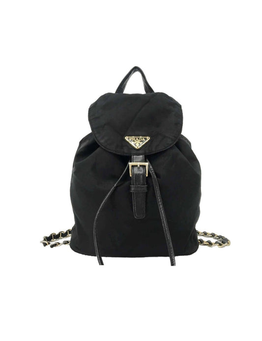 Prada 2000s Rare Black Double Chain Backpack