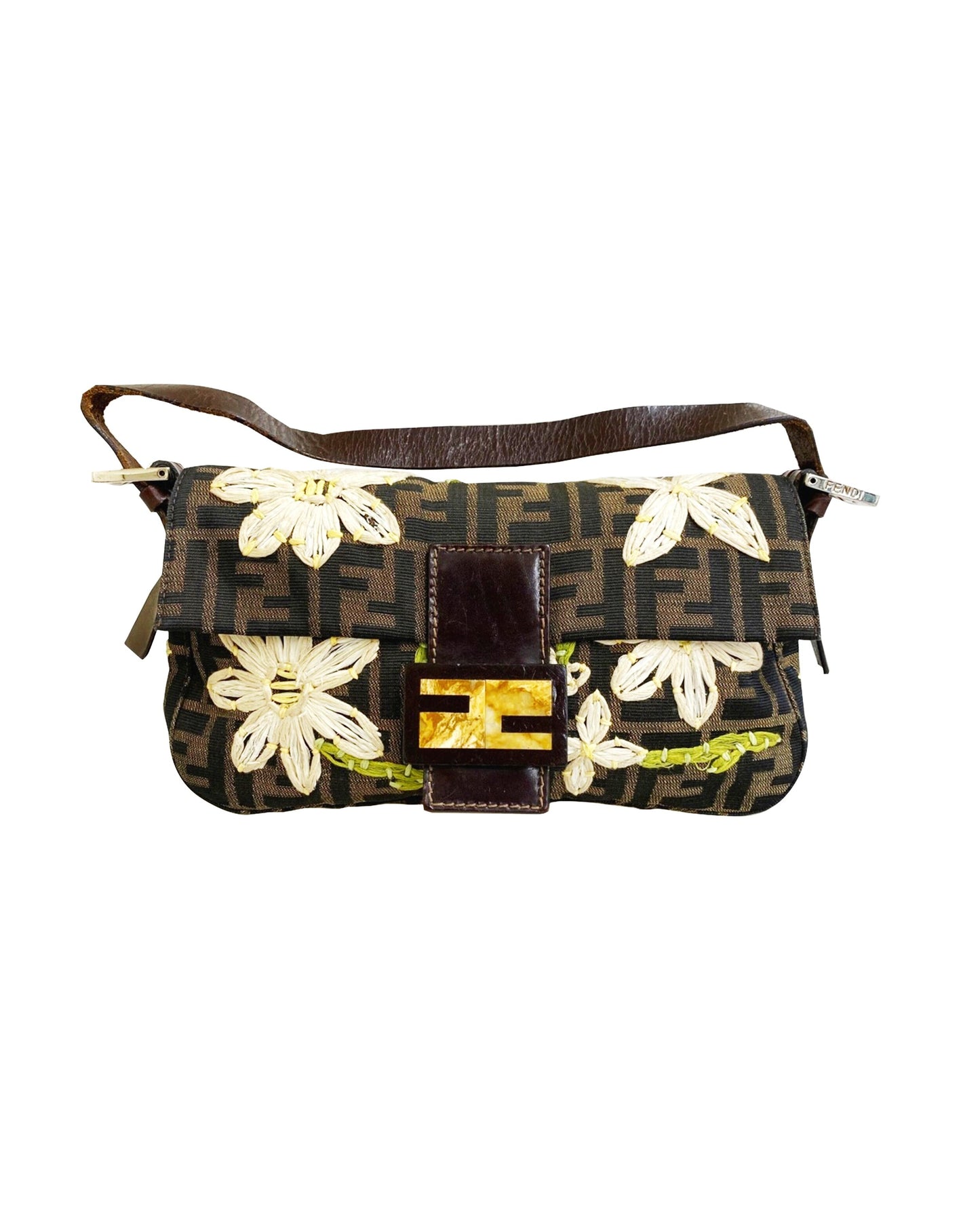 Fendi 2000s Monogram Rare Floral Embroidered Baguette