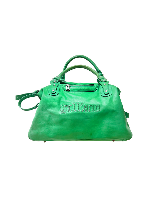 John Galliano 2000s Green Leather Satchel Bag