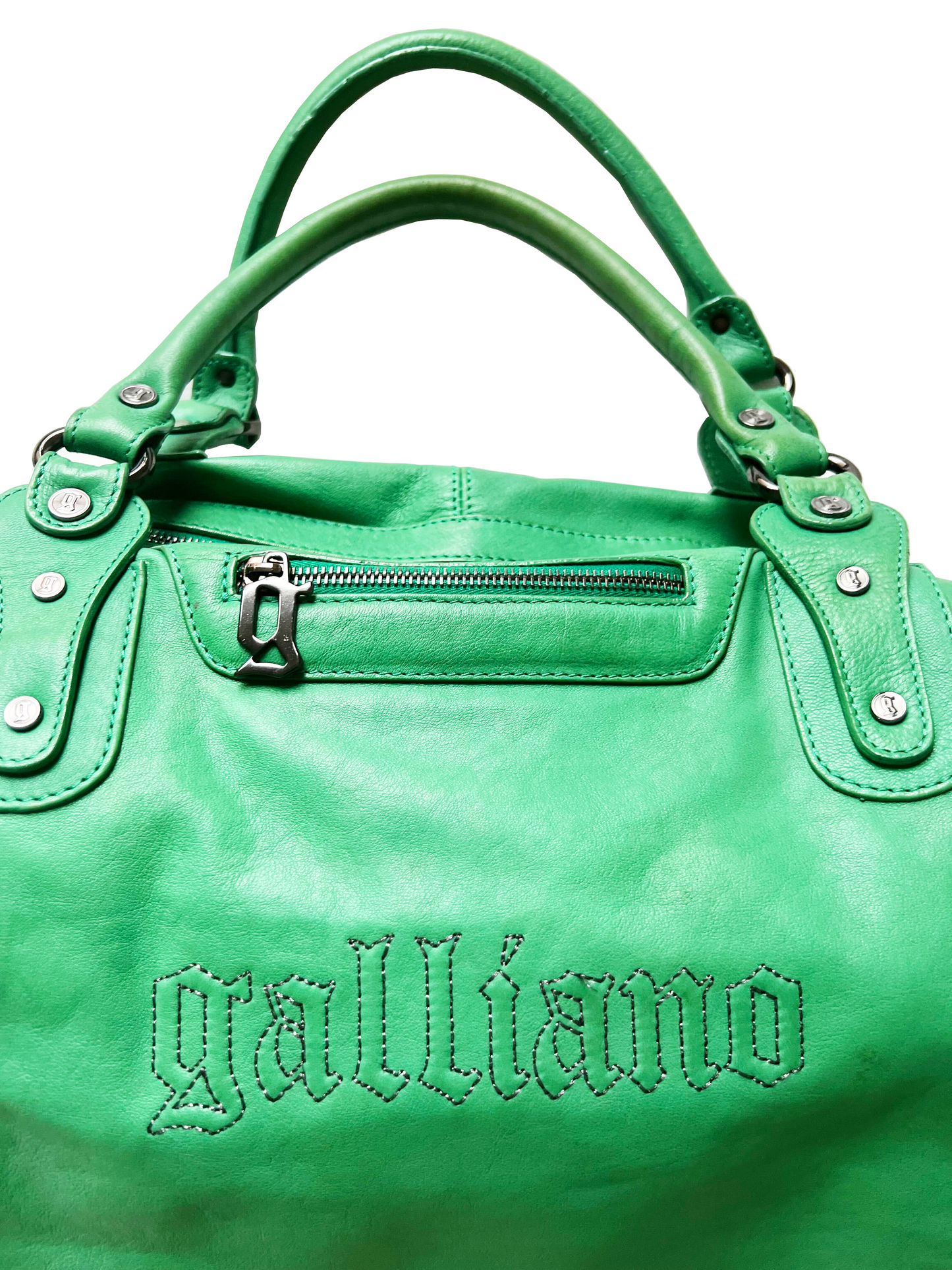 John Galliano 2000s Green Leather Satchel Bag