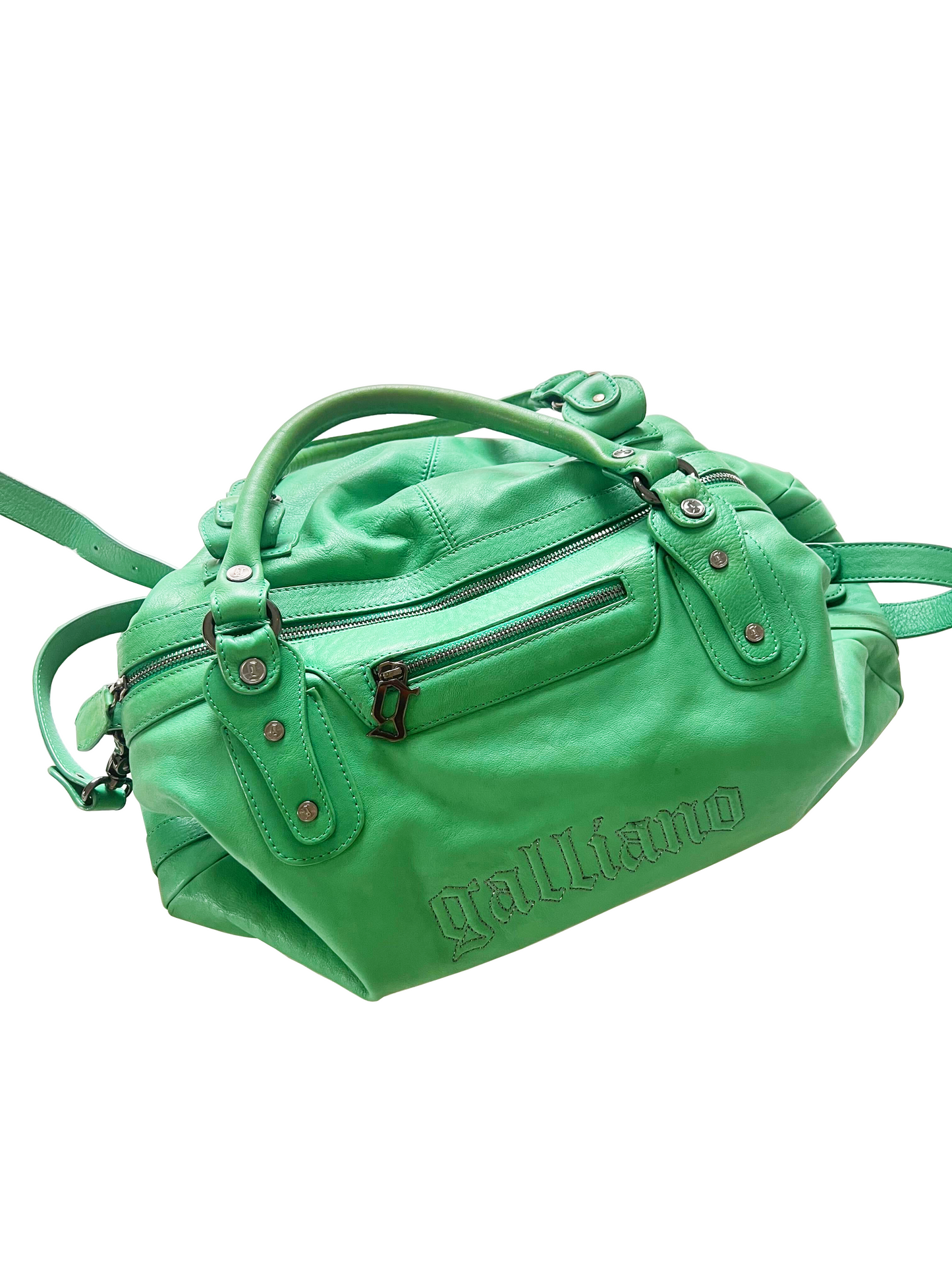 John Galliano 2000s Green Leather Satchel Bag