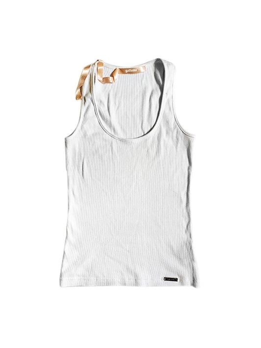 John Galliano 2000s Cotton White Tank Top