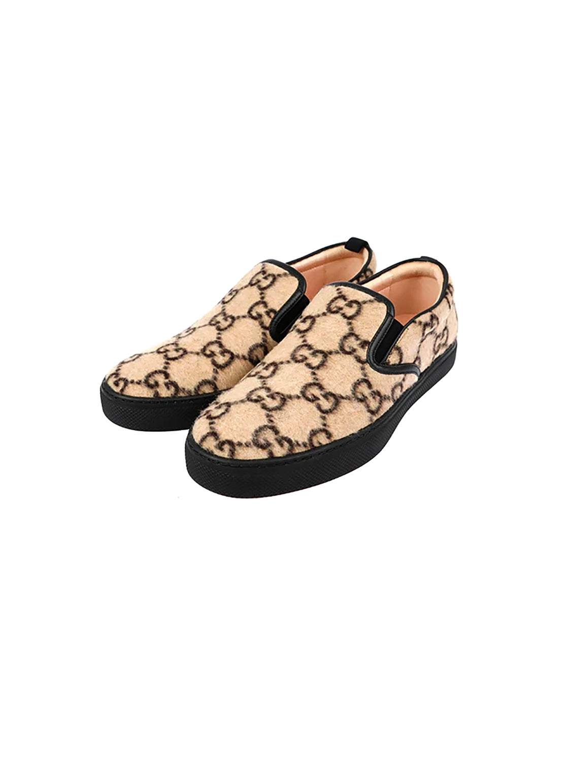 Gucci Beige 2000s Wool Monogram Dublin Slip-On Sneakers