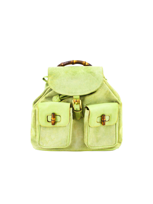 Gucci Bamboo 2000s Green Suede Backpack