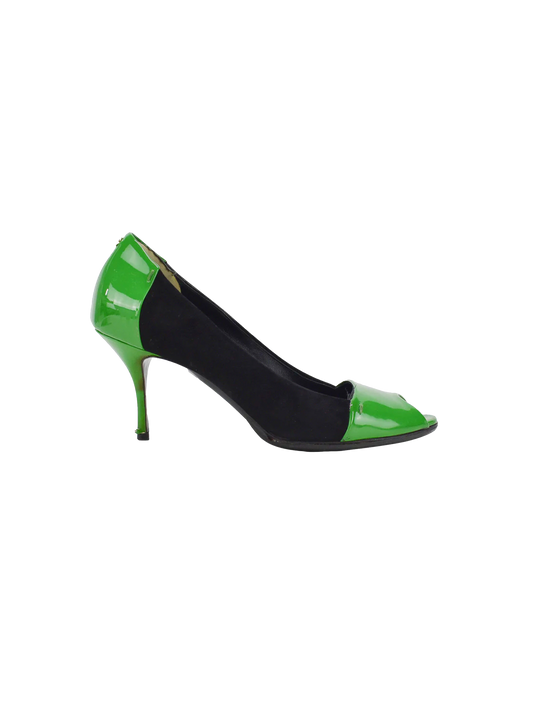 Gucci Green 2010s Patent Leather Open Toe Heels