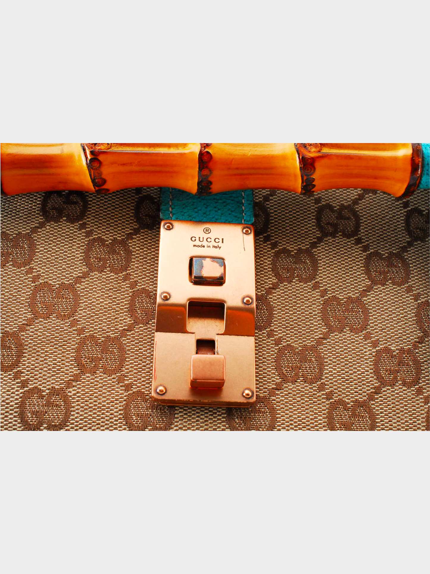Gucci 2000s Teal Rounded Bamboo Handbag