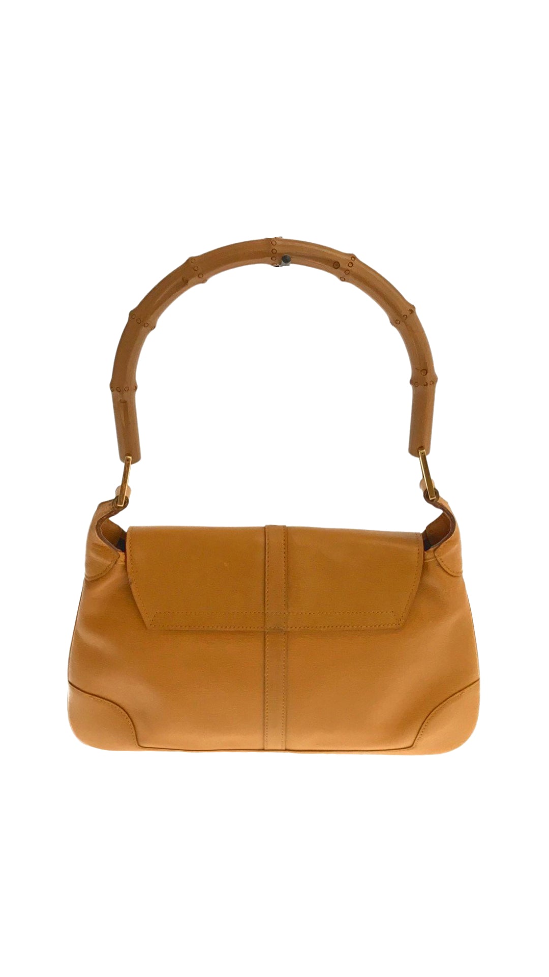 Gucci 2000s Small Tan Bamboo Flag Bag
