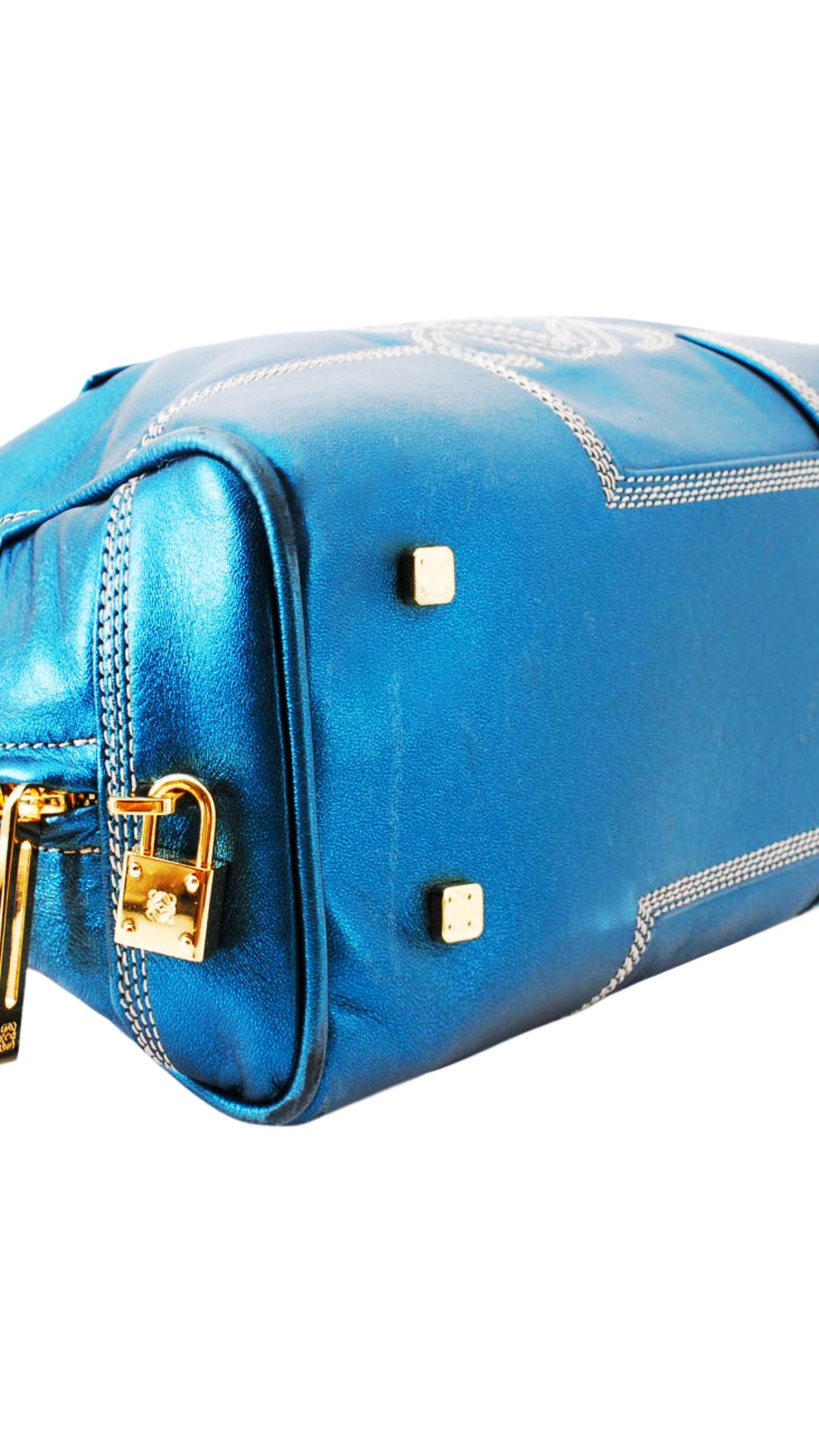 Loewe 2000s Shiny Leather Blue Metallic Handbag